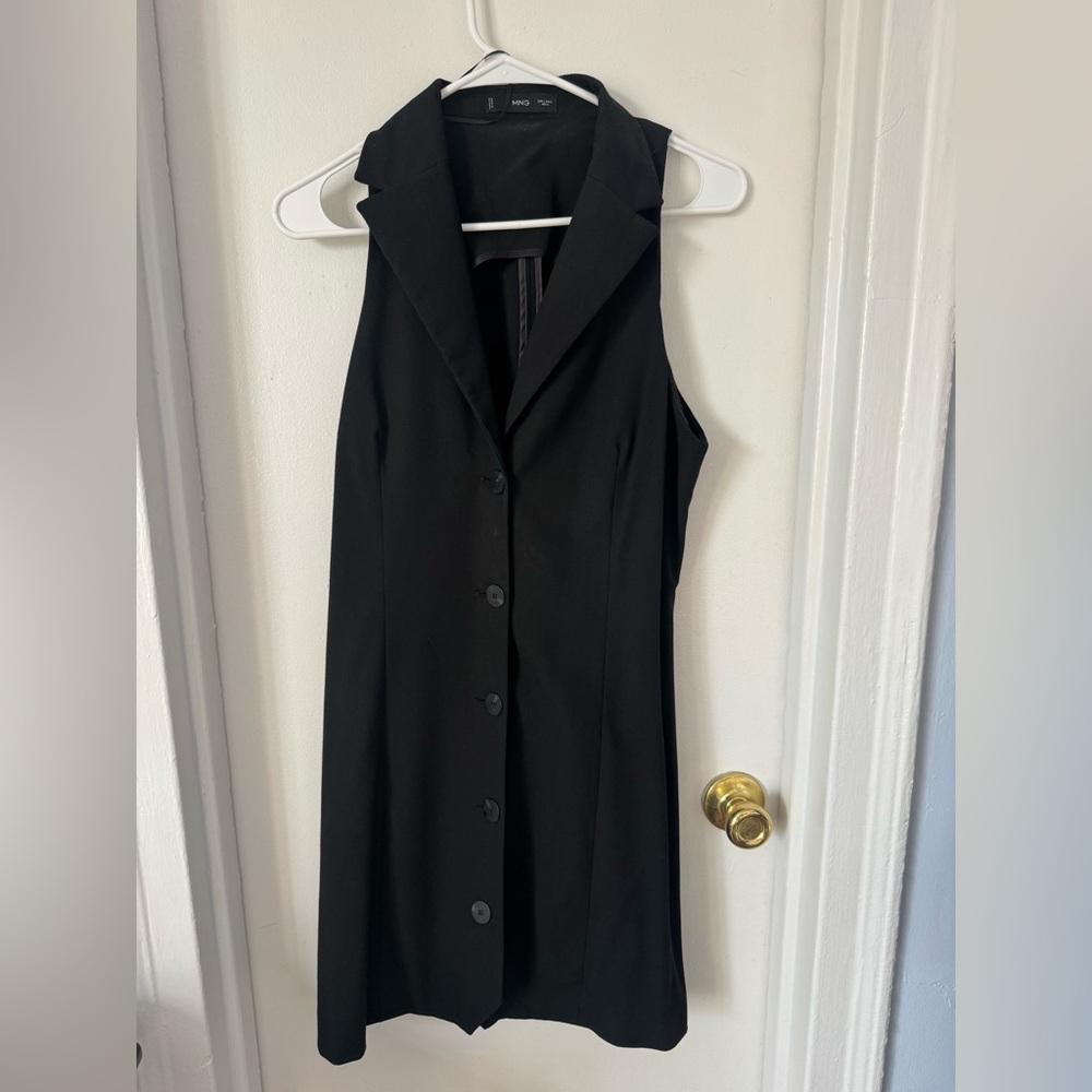 Mango Black Sleeveless Button and Collar Dress